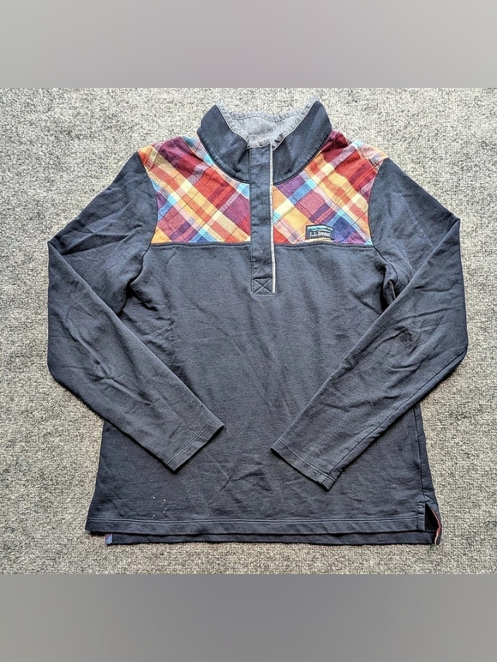 LL Bean Women’s Blue Plaid Pullover 1/4 Button Medium